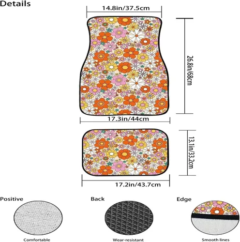 Miniatura 5 de Tapete de piso de automóvil con diseño floral de margaritas hippie abstractas, almohadillas antideslizantes, accesorios de automóvil para mujeres
