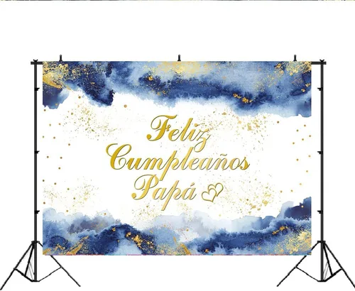 Miniatura 2 de Lofaris Feliz Cumpleaños - Telón de fondo de cumpleaños de papá, cumpleaños de papá, nubes azul marino, fondo dorado con purpurina dorada, pancarta