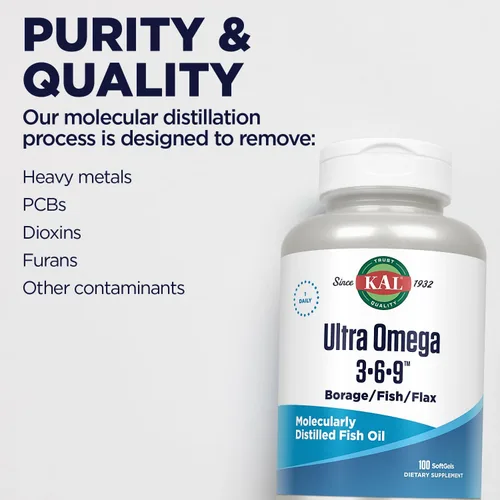 Miniatura 5 de KAL Ultra Omega 3-6-9 1200mg Aceite de pescado con aceite de linaza prensado en frío y borraja Piel, cabello, corazón, memoria 100 cápsulas