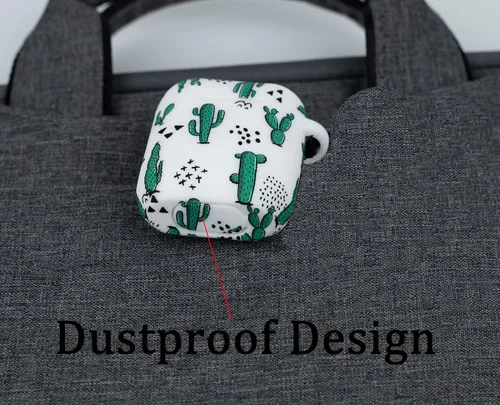 Miniatura 3 de LitoDream - Funda de silicona suave y flexible con llavero para Apple AirPods 2 y 1, para niñas (vaca; blanco con cactus)