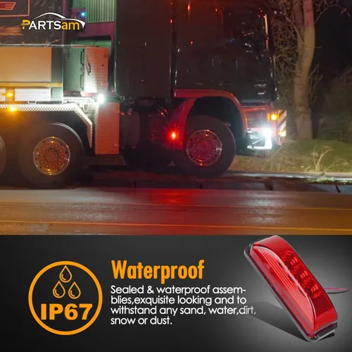 Miniatura 7 de Partsam 10 luces LED de 3.9 pulgadas, impermeables, color rojo, 3 LED, para remolque, camión, barco, DC12 V, luz LED facetada de línea fina