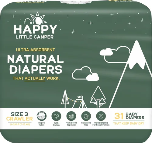 Miniatura 12 de Happy Little Camper Pañales desechables naturales para bebés, ultraabsorbentes, talla 1 - hipoalergénicos, sin perfume y sin cloro (200 unidades)