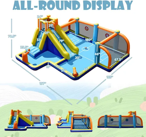 Miniatura 3 de BOUNTECH Tobogán acuático inflable, parque acuático para niños, castillo de salto de fútbol acuático con cañones dobles, piscina de salpicaduras