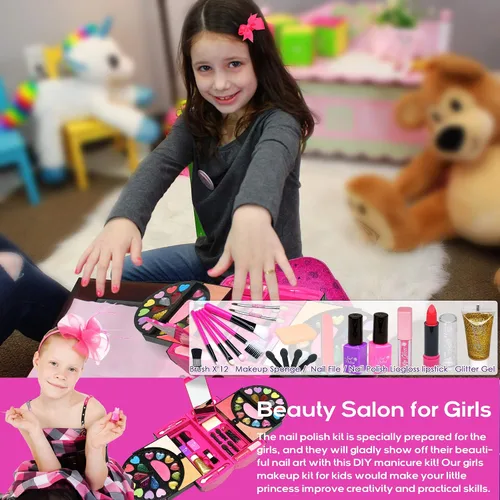 Miniatura 5 de Kit de maquillaje infantil para niñas, 59 piezas de maquillaje real y seguro para niñas pequeñas, maquillaje lavable para niñas pequeñas, kit