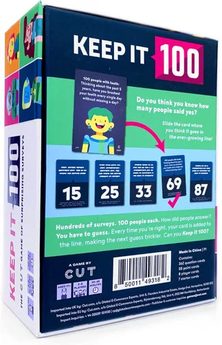 Miniatura 2 de Keep It 100: The Card Game by Cut Encuestas sorprendentes y adivinanzas intuitivas Juego de cartas para familiares, amigos, fiestas y noche