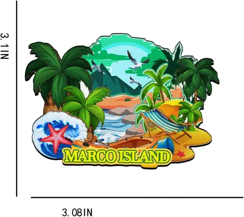 Miniatura 3 de Marco Island Florida USA imán de madera para nevera, monumentos 3D, recuerdos coleccionables, decoración hecha a mano -2689