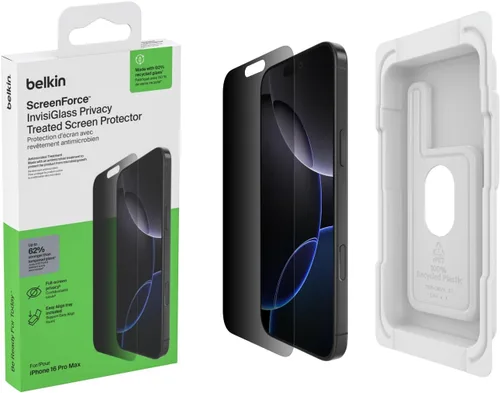 Miniatura 19 de Belkin ScreenForce InvisiGlass - Protector de pantalla de privacidad para iPhone 16 Plus, protección contra impactos resistente a los arañazos