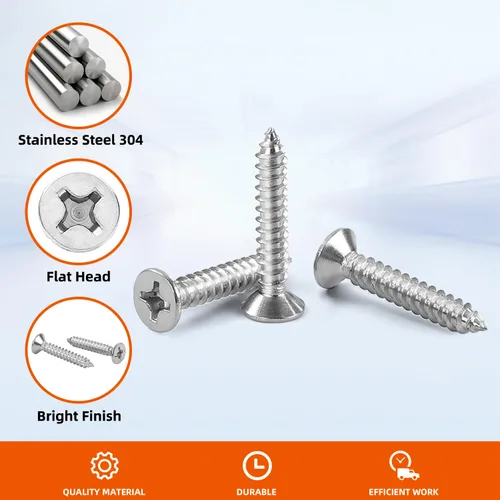 Miniatura 4 de Tornillos de chapa metálica de cabeza plana #14 x 3, tornillos para madera, autoroscantes, acero inoxidable 18-8 (304), 25 unidades Plateado