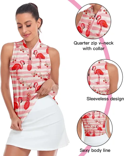Miniatura 2 de Soneven Camiseta polo sin mangas para mujer, de secado rápido, cuello en V, ligera, con protección UV 50+