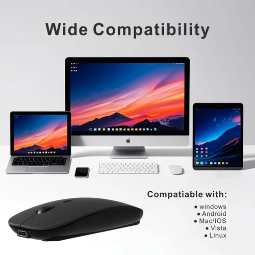 Miniatura 3 de HOTDREAM Ratón inalámbrico Bluetooth recargable para MacBook Pro/Air/iPad Air/iPad Pro/portátil/tableta/iPhone/PC, ratón Bluetooth 5.2/3.0 y modo