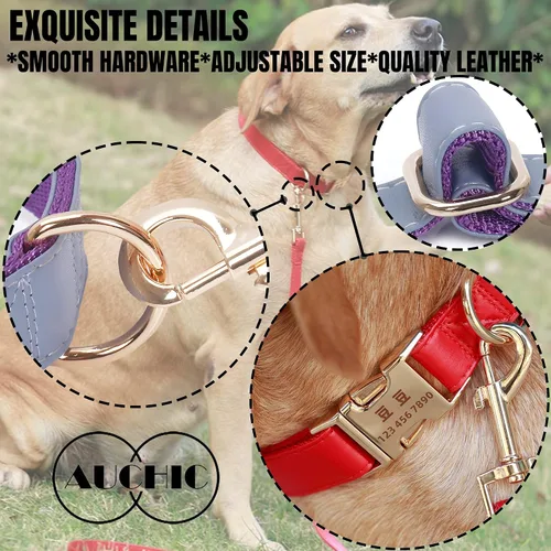 Miniatura 3 de Custom Large Dog Collar Solid Color Personalized Pet Collar Leather & Nylon Puppy Dogs ID Collars Engraved Name for Small Medium Large Dog