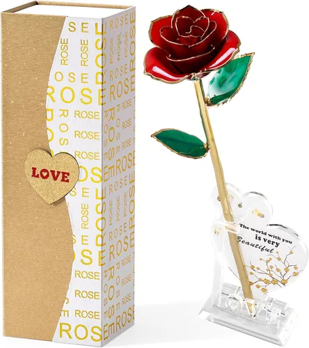 Mikasol Rosa sumergida en oro de 24 quilates preservada para siempre, 1 paquete de flor del infinito decorativa, regalo romántico hecho a mano para