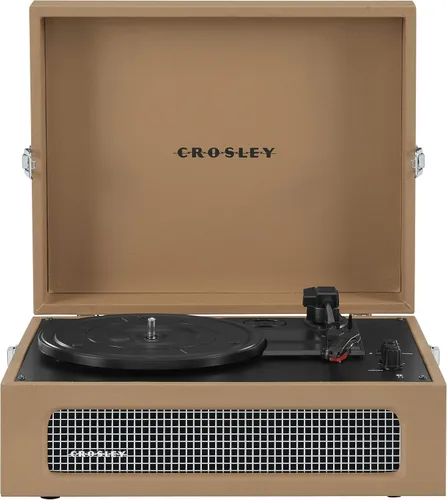 Crosley CR8017B-TA Voyager - Tocadiscos portátil clásico de vinilo con Bluetooth de entrada/salida y altavoces integrados, color marrón Canela