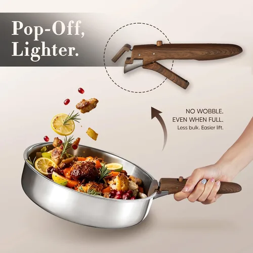 Miniatura 5 de CAROTE Juego de utensilios de cocina de acero inoxidable de 19 piezas con mango desmontable, juego de ollas y sartenes, juegos de cocina