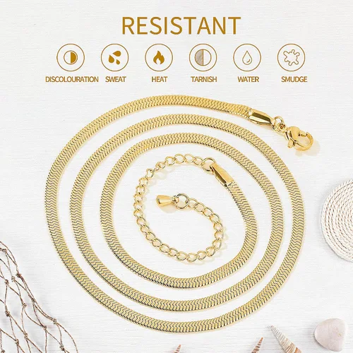 Miniatura 4 de Fiusem Collar chapado en oro para mujer, collar de cadena de espiga chapado en oro de 14 quilates, gargantilla de cadena de serpiente chapada en oro