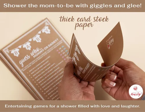 Miniatura 4 de Party Hearty Juego de 50 piezas de Baby Shower para niña o niño, mamá o papá Adivina quién, divertidas tarjetas de actividad, género neutro, ideas