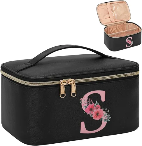 Miniatura 60 de OCHEAL Bolsa de maquillaje personalizada, bolsa de maquillaje beige para mujer, kit de aseo de viaje con monograma, organizador de cosméticos listo