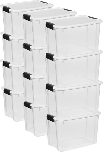 Sterilite paquete de 12 unidades de contenedores de almacenamiento con pestillos ultra, con tapas, plástico transparente, 30 cuartos de galón -