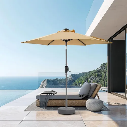 Miniatura 9 de HOMSHADE Sombrilla de patio al aire libre de 9 pies, sombrilla para mesa de mercado, piscina, terraza, protección UV UPF50+ con botón de Rojo