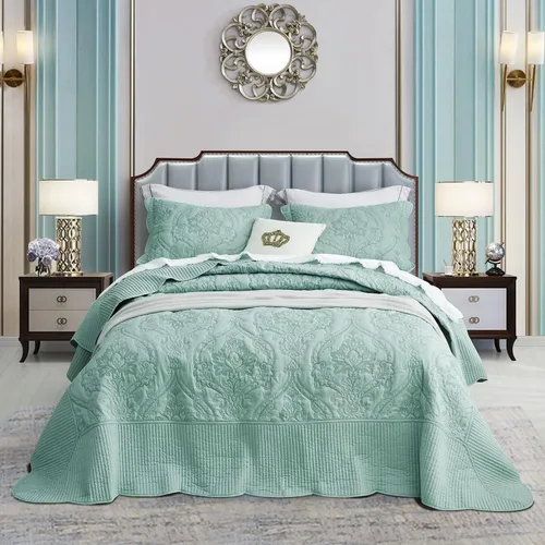 Miniatura 27 de CHIXIN Juego de colcha extragrande tamaño King – Funda de cama ligera – Hermosas costuras – Colcha reversible de 5 piezas – Patrón de paisley