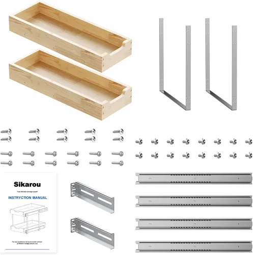 Miniatura 6 de Sikarou Organizador de armario extraíble de madera, 2 lazos de 9 pulgadas de ancho x 21 pulgadas de profundidad, cajones deslizantes resistentes