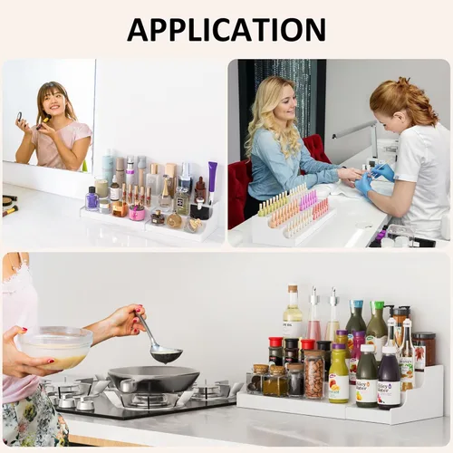 Miniatura 7 de Sezanrpt Organizador expandible de 3 niveles, estante de exhibición de encimera de cocina blanco, organizador de condimentos para gabinete