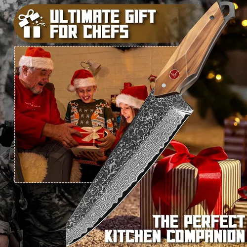 Miniatura 7 de TAN REN Cuchillo de chef de Damasco de 6 pulgadas con funda, cuchillo japonés Kiritsuke afilado, cuchillos de cocina de Damasco de espiga completa