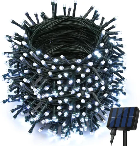 Miniatura 10 de Joomer Luces solares de Navidad para exteriores, paquete de 2 unidades en total de 144 pies, 400 LED, 8 modos, impermeables, luces solares de Blanco