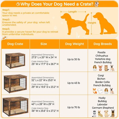 Miniatura 4 de Yaheetech 32" Mesa auxiliar de jaula para perros con cojín, jaula de madera para perros con puertas dobles/pies ajustables, mesa auxiliar lateral
