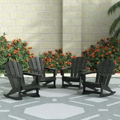 Miniatura 130 de WestinTrends Silla mecedora Malibu de poliéster para exterior/patio Adirondack, Negra