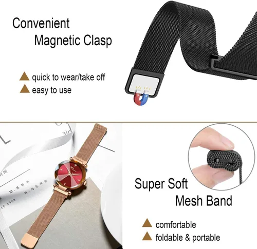 Miniatura 4 de MASTOP Reloj de pulsera de pulsera de acero inoxidable con correa magnética de cara de cristal para mujer