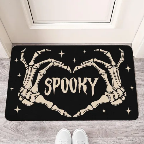 Miniatura 2 de Tapete de bienvenida para puerta de Halloween, divertido esqueleto para decoración del hogar, antideslizante, para interiores y exteriores, 17 x 30