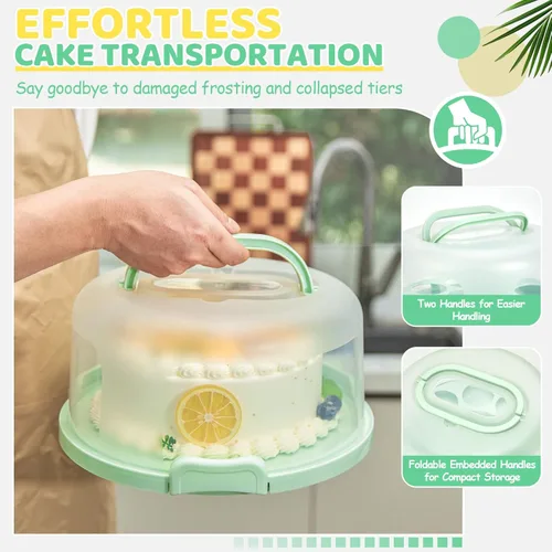 Miniatura 2 de Ohuhu - Porta pasteles con tapa y asa, recipientes para pasteles sin BPA para pasteles de 10 pulgadas con 2 asas, cubierta de plástico con base