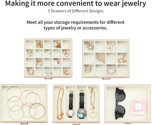 Miniatura 2 de Caja de almacenamiento de joyas, organizador de joyas con 22 ganchos para collares, caja de joyería grande para anillos, pulseras, collares, aretes