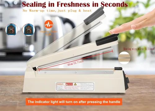 Miniatura 3 de Sellador de impulso Máquina selladora manual de 16 pulgadas con modo de calefacción ajustable, selladores de bolsas de plástico PE PP para bolsas