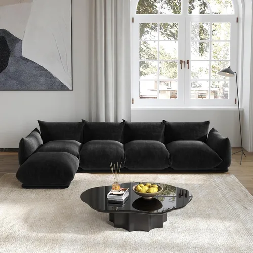Miniatura 30 de WJShome - Sofá seccional modular, sofá de chenilla de 264 cm de lana minimalista, sofá convertible de 3 plazas, sofá de sala de estar ancho