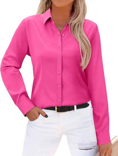Miniatura 13 de Gleeivy - Camisas abotonadas para mujer, sin arrugas, de manga larga, camisas de vestir casuales con cuello V, ajustadas, de un solo