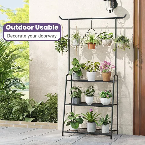 Miniatura 4 de Soporte de metal para plantas para interiores y exteriores, estante esquinero de 3 niveles de alto, escalera de flores colgante para sala de estar