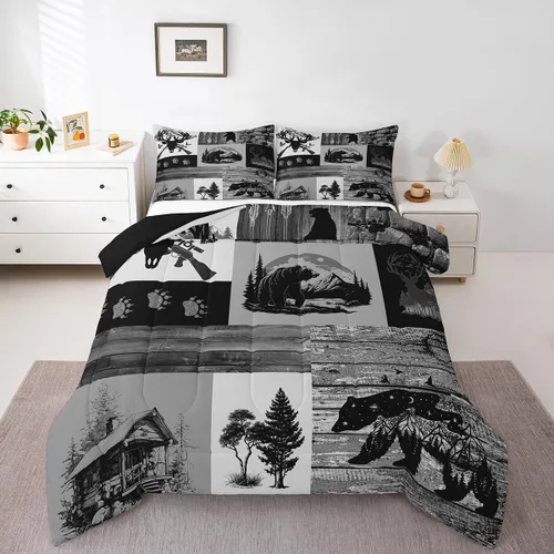 Miniatura 31 de Feelyou juego de ropa de cama con diseño de ciervo para niños y niñas, tamaño twin, con huella de pata de ciervo, juego de edredón ultra suave