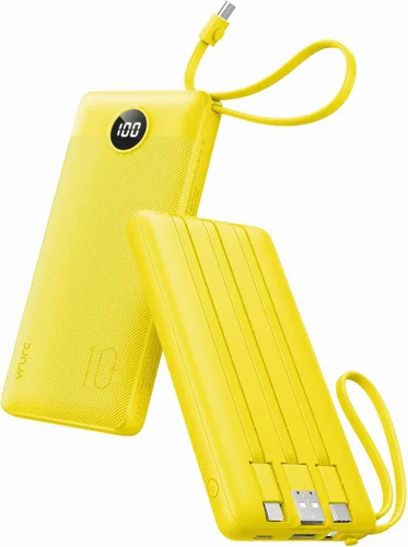 Miniatura 9 de VRURC Cargador portátil, batería de viaje compacta con 4 cables integrados de 10000 mAh, banco de carga USB C con pantalla LED, batería de viaje