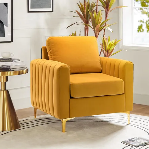 Miniatura 12 de HULALA HOME Silla de club de acento de terciopelo, sillón de terciopelo moderno tapizado de club con patas de metal dorado de mediados de siglo