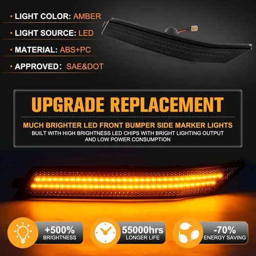 Miniatura 3 de Gempro Luces LED de Marcador Lateral del Parachoques Delantero para Ford Fusion 2006-2009 Lámparas de Señal de Estacionamiento Lente Ahumado, 2
