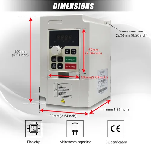 Miniatura 3 de Inversor VFD de 2.2KW 220V 11A 3HP Unidad de frecuencia variable 2200W husillo Control del motor Convertidor VSD 0-1000Hz con cable de extensión