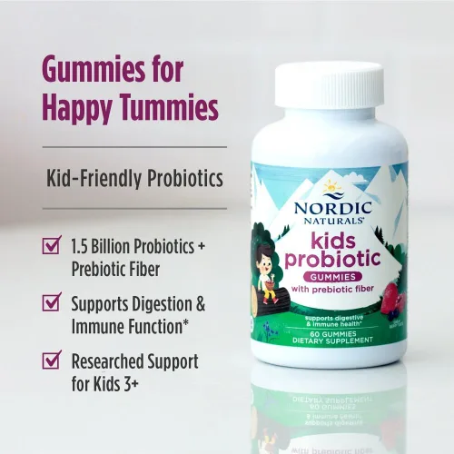 Miniatura 3 de Nordic Naturals Gomitas probióticas Kids Nordic Flora para niños, Merry Berry Punch - 60 gomitas - 1.5 mil millones de CFU y fibra prebiótica - sin