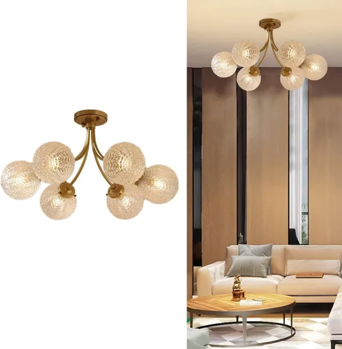 Miniatura 10 de Lámpara de techo verde de 7 luces, lámpara de cristal acanalada, luces de montaje semiempotradas con pantalla de globo de vidrio, iluminación