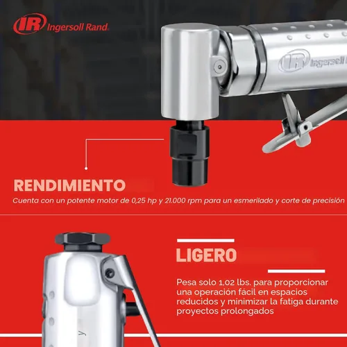 Miniatura 3 de Ingersoll Rand 301B Amoladora neumática con troquel - 1/4 pulgadas, ángulo recto, 21,000 RPM, construcción de rodamiento de bolas, bloqueo
