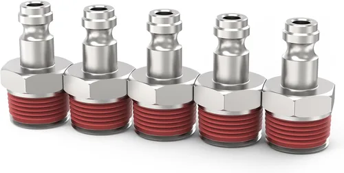 Miniatura 11 de ChillWaves Enchufe de aire estilo T automotriz, enchufes neumáticos macho NPT de 1/2 pulgada, accesorios para compresores de aire (paquete de 5)