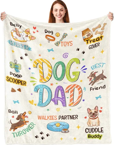 Dog Dad Gifts for Men, for Dog Dad Blanket 50"x60", Dogs Lover Gift for Men, Birthday Ideas for Dogs Lover/Owners Soft Flannel Throw Blanket