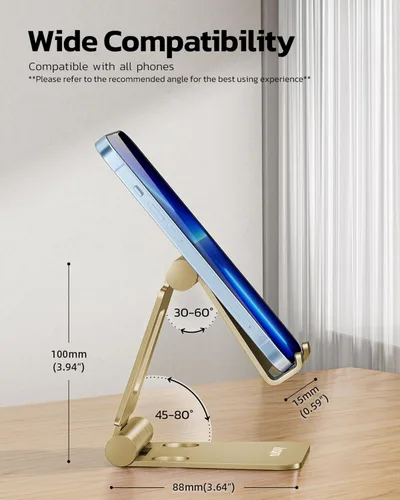 Miniatura 2 de Nulaxy soporte para teléfono celular doble plegable, soporte de escritorio plegable totalmente ajustable compatible con iPhone 17 16 15 14 13 12 11