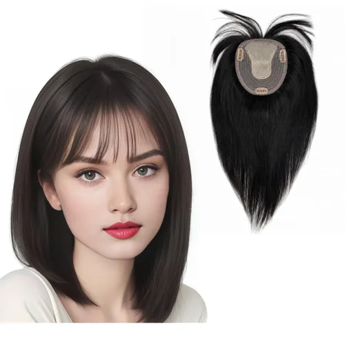 Miniatura 15 de Peluca de cabello humano para mujer con flequillo, peluca con clip para cabello fino + base de cuero cabelludo de poliuretano de alta densidad